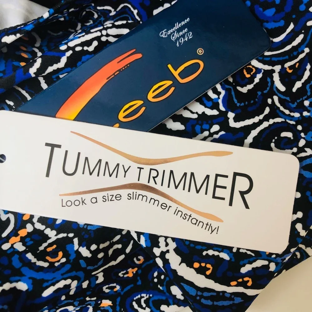 NWT Ceeb Swimdress Faux Skirtini One Piece Paisley Blue Womens 12